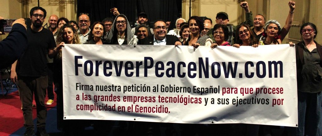 Supporters holding a ForeverPeaceNow petition banner